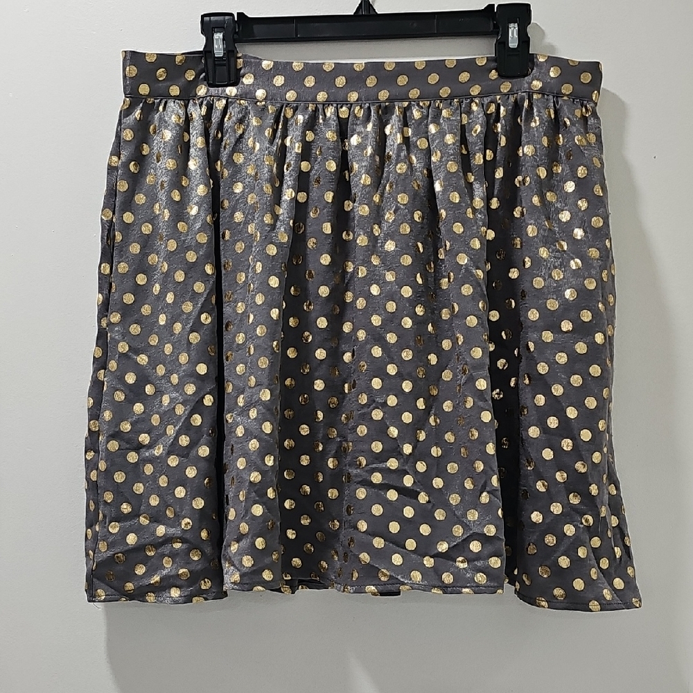 Modcloth Women Gray Gold Polka Dot Short Length Skater Skirt Size XL